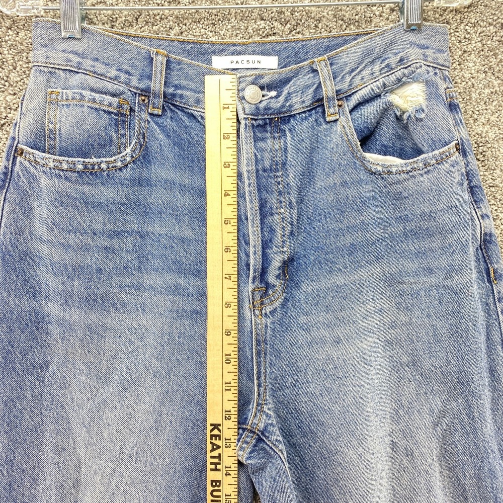 Pacsun Jeans Womens 29 Dark Blue Denim High Rise Straight Distressed Button Fly - Picture 3 of 10
